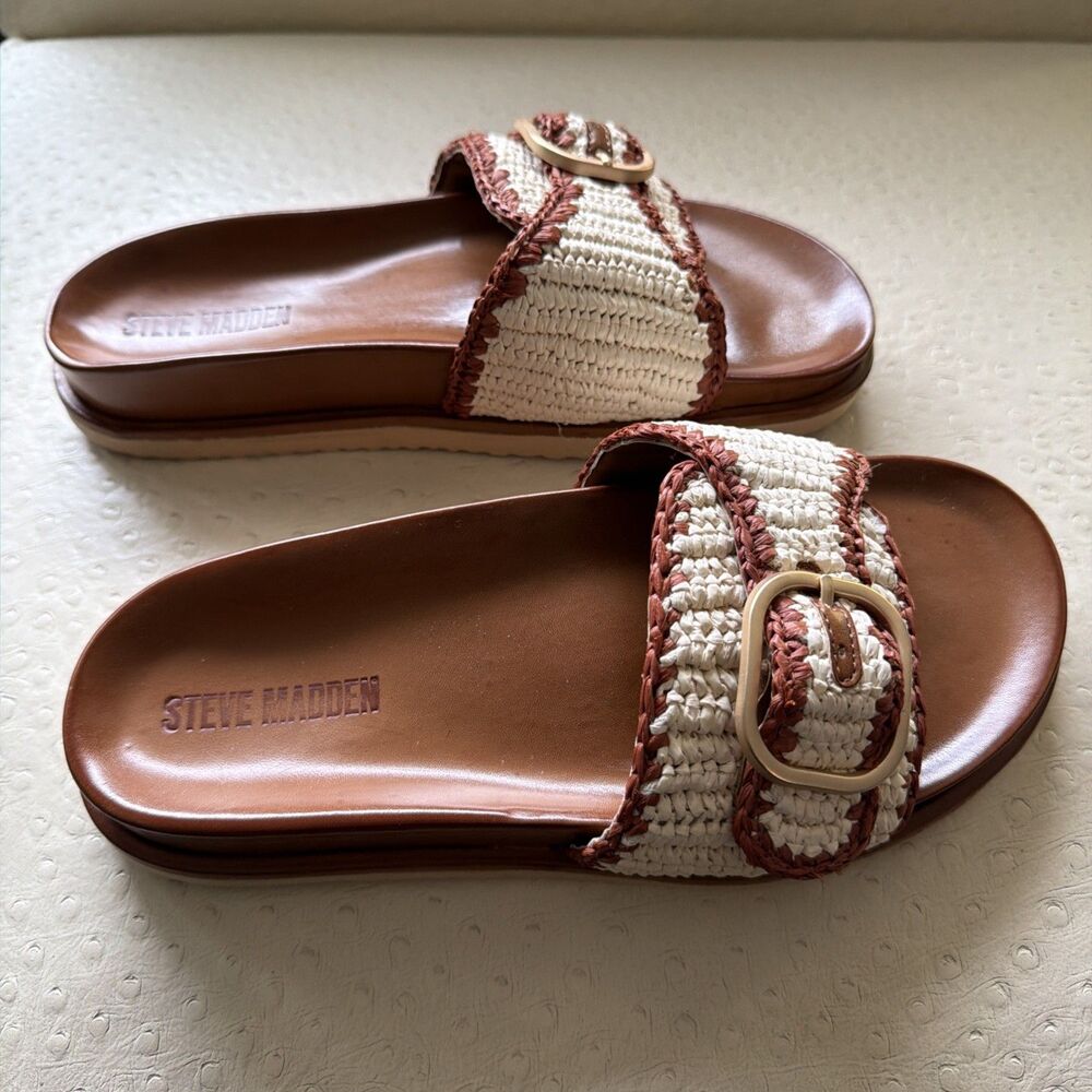 Steve Madden Women's Memphis Raffia Sandal Cognac 8.5 NWOB Boho Festival Cottage - Picture 4 of 6